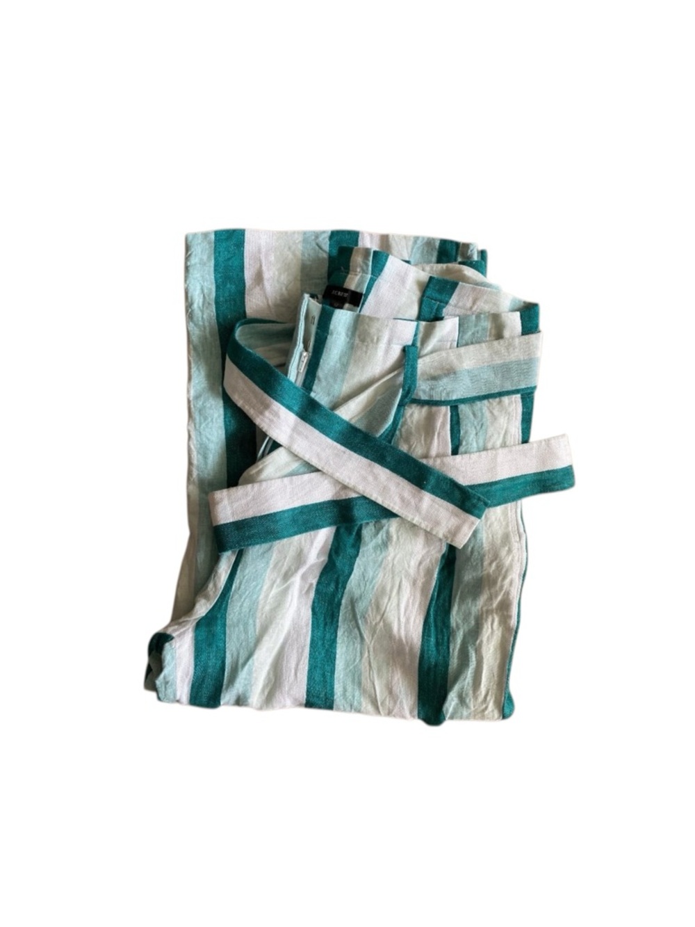 J.Crew Linen Stripe Crop Pants Tie Waist Wide Leg Teal White 12 - Picture 8 of 8